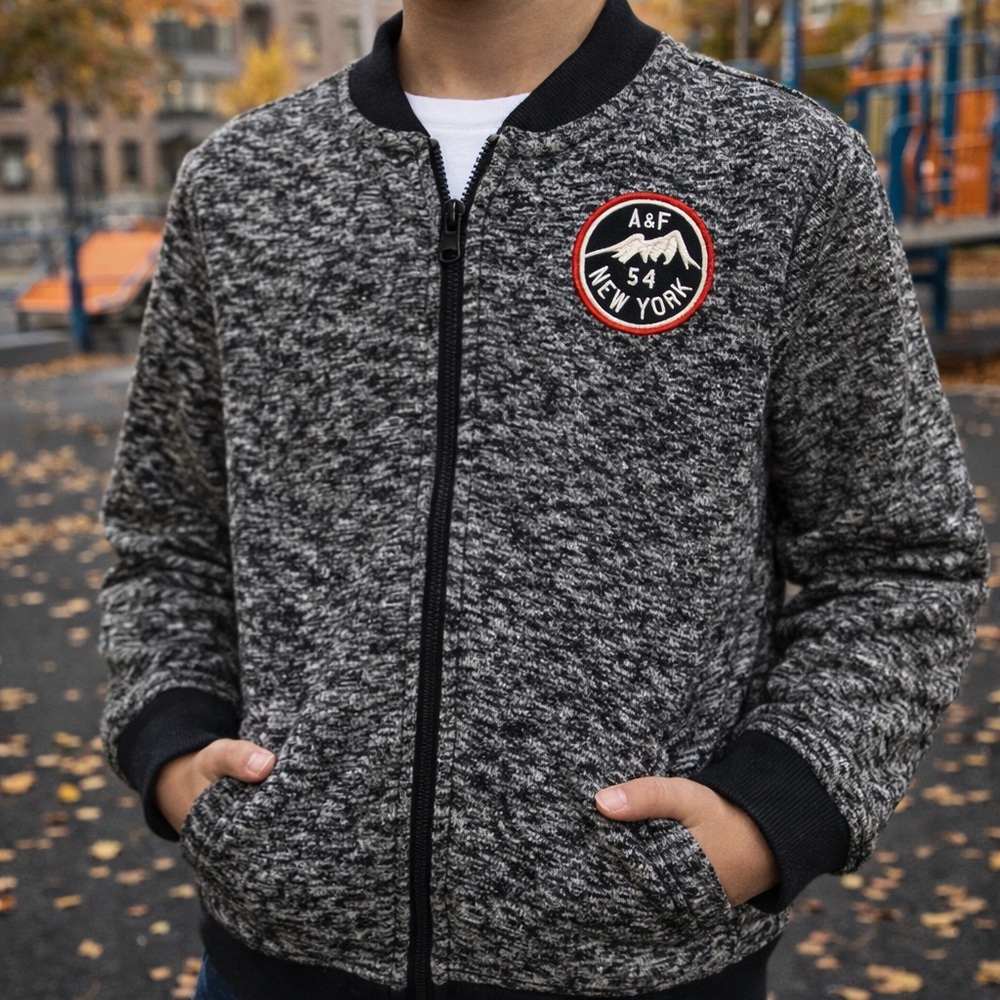 Abercrombie Kids Unisex Gray Bomber Jacket Size 12 Casual Zip-Up